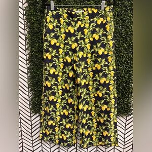 Lemon Print Wide-Leg linen Pants